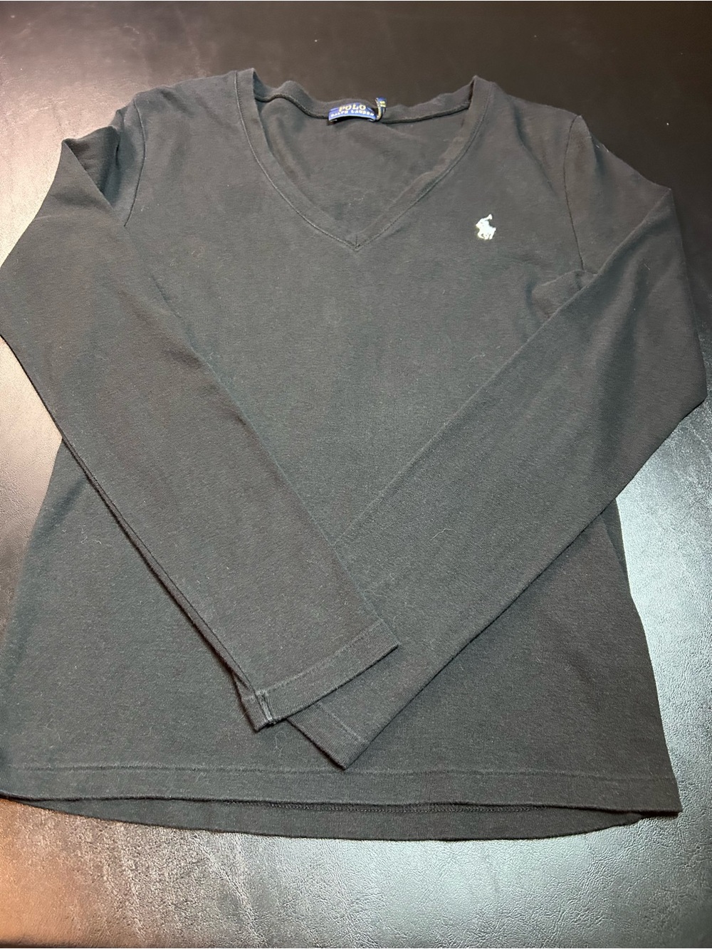 Polo Ralph Lauren Women’s Black V-Neck Long Sleeve Shirt Size M Pony Logo